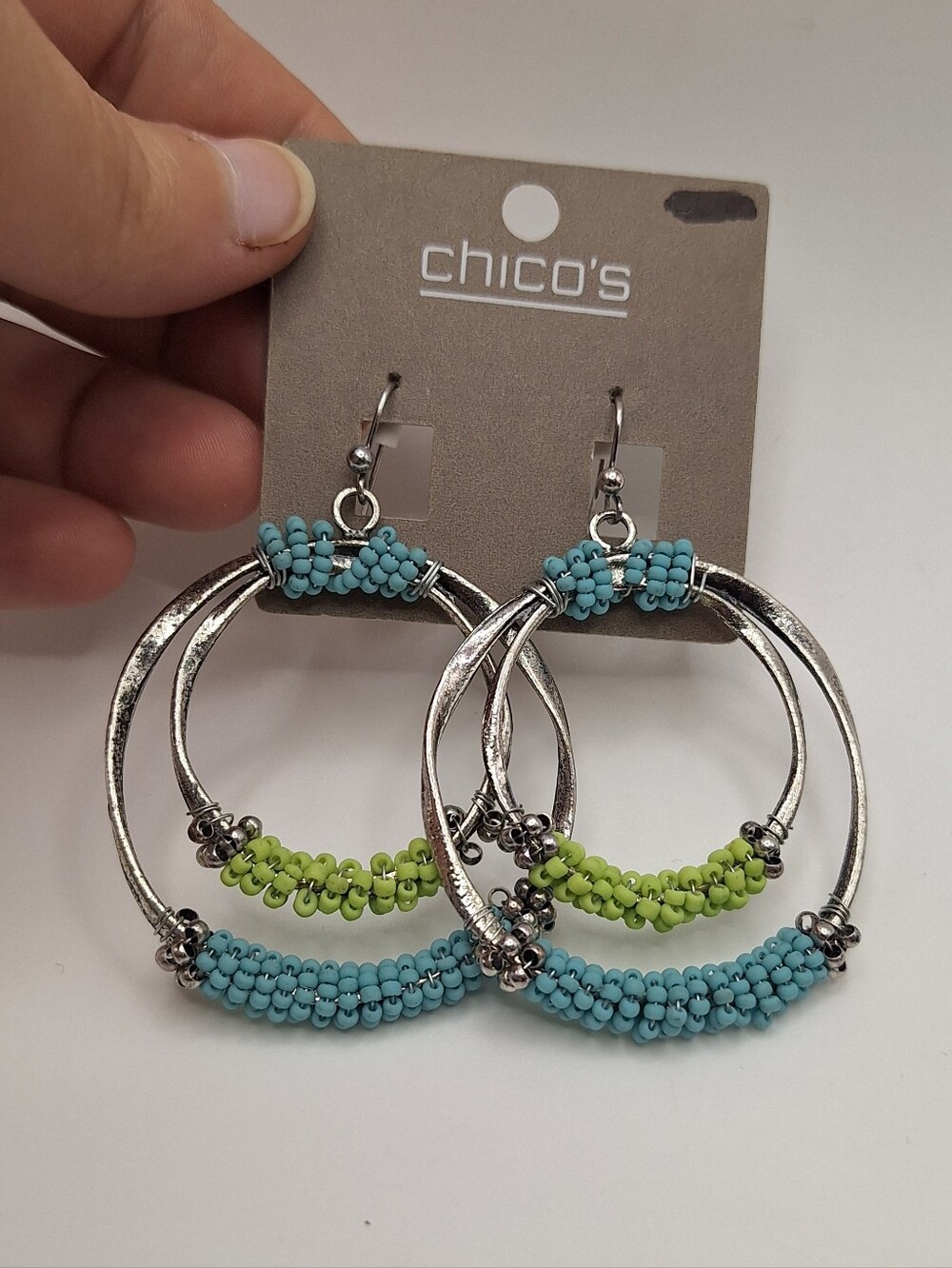 Chico's Turquoise & Lime Beaded Hoop Earrings